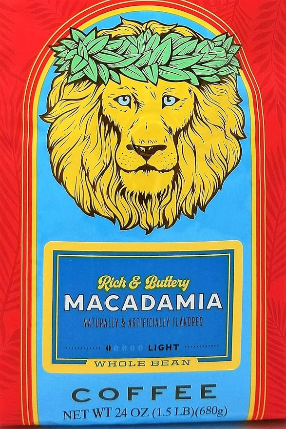 Lion Coffee Macadamia Flavor Light Roast - Whole Bean Coffee 24 Ounce Bag