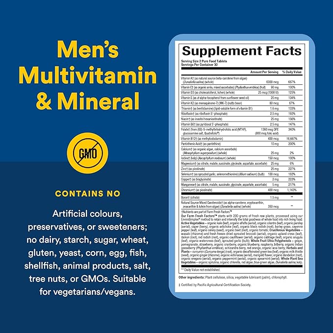 Natural Factors Men's Multivitamin &amp Mineral 1 Serving Contains Nutrition Equivalent to ½ lb of Veggies 60 Tablets