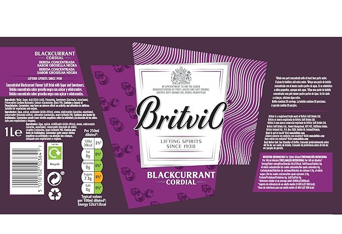 Britvic Blackcurrant Flavour Cordial Soft Drink 1 Litre