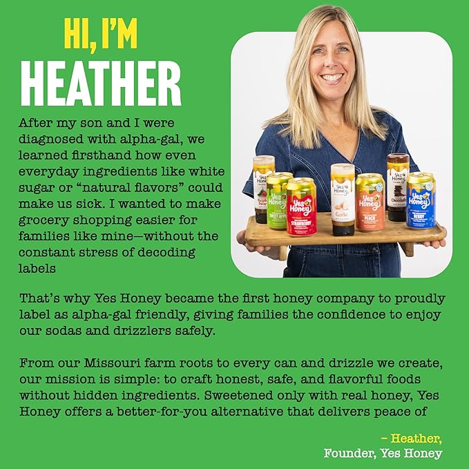 Yes Honey Soda Sweet Apple 11oz (12-Cans) Alpha Gal Friendly 100% Honey-Sweetened Healthy Soda Gluten Free Caffeine Free No Added Sugar
