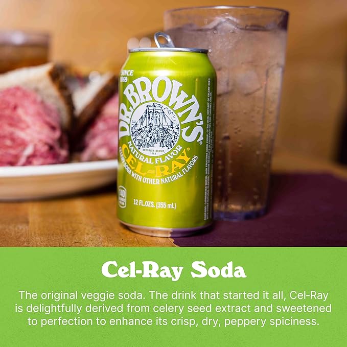 Dr. Brown's Cel-Ray Soda - A New York Original Celery Soda - 24 Cans of Refreshing Kosher Gourmet Soda Pop - Craft Celery Soda - 24 x 12 oz Cans
