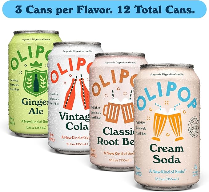 OLIPOP Prebiotic Soda Pop Classic Soda Variety Pantry Pack Packed with Prebiotics Fiber and Botanicals Gluten Free GMO Free 12oz (12-Cans)