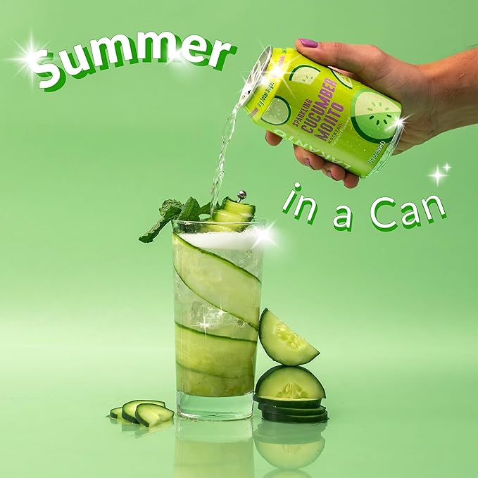 Lakanto Sparkling Cucumber Mojito Mocktail Non Alcoholic Drink - 0g Sugar Naturally Sweetened with Monk Fruit &amp Allulose Ready to Drink Better for You Soda Pop (24 Pack)