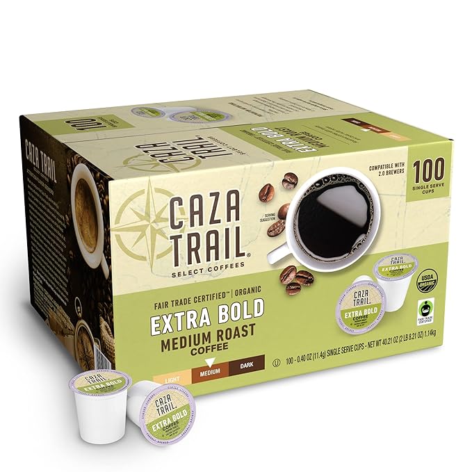 Caza Trail Coffee Organic Extra Bold Medium Roast 100 Single Serve Cups