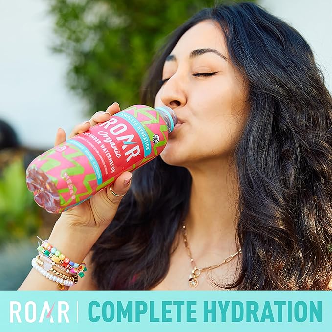 Roar Organic Electrolyte Infusions - USDA Organic - Cucumber Watermelon - with Antioxidants B Vitamins Low-Calorie Low-Sugar Low-Carb Coconut Water Infused Beverage 18 Fl Oz (Pack of 12)