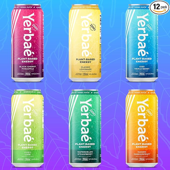 Yerbaé Assorted Flavors Official Variety Pack Plant-Based Energy Drinks. Yerbae has Zero Sugar Zero Calories Zero Carbs - Energized by Yerba Mate 16 Fl Oz (Pack of 12)