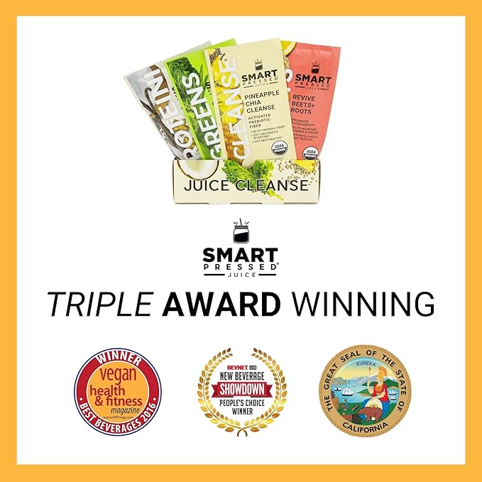 SMART Pressed Juice Organic Pressed Ginger &amp Turmeric Shot with Apple Cider Vinegar Echinacea and Lemon - Made in USA (30 Servings)