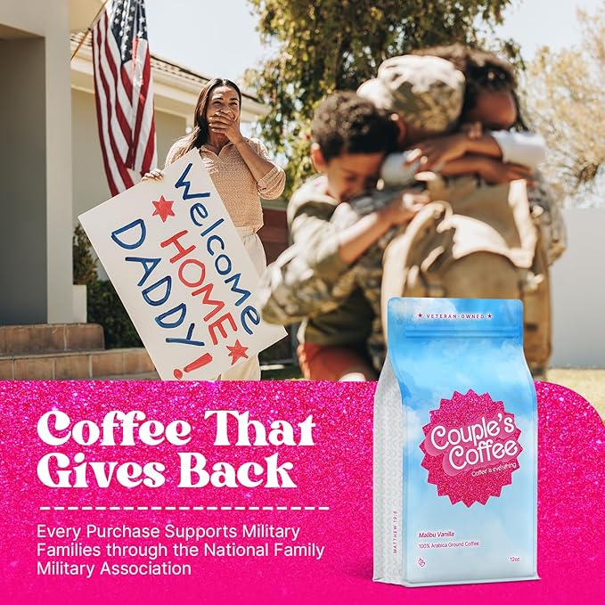 Couple's Coffee | Malibu Vanilla Flavored + Medium Dark and Handsome Coffee | Medium &amp Medium Dark Roast Ground Coffee | Valentine’s Day | His and Hers | 12oz | 100% Arabica