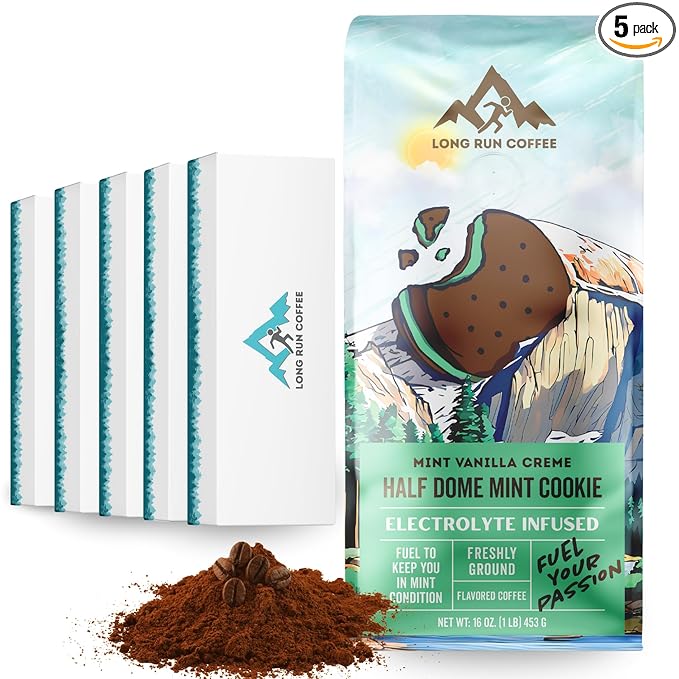 Long Run Coffee – Hydrating Coffee with Electrolytes – All Natural Energy + Hydration + Recovery for Athletes – Stomach Friendly Electrolyte Coffee for Runners (5 lb Mint Cookie)