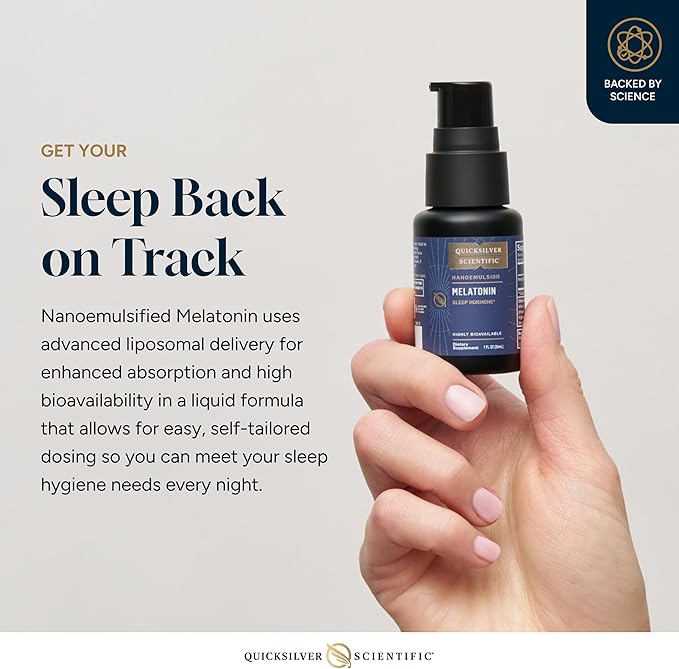 Quicksilver Scientific Liposomal Melatonin - Bedtime Jet Lag &amp Immune Support Liquid for Adults - Efficient Superior Absorption 1mg to Minimize Morning Drowsiness (30 ml)