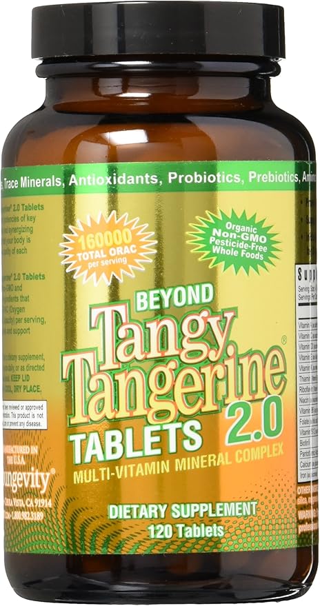 Youngevity Beyond Tangy Tangerine 2.0 Multi-Vitamin &amp Mineral Complex - Made with Natural &amp Whole Foods | 160000 ORAC | 120 Tablets | 1 Bottle
