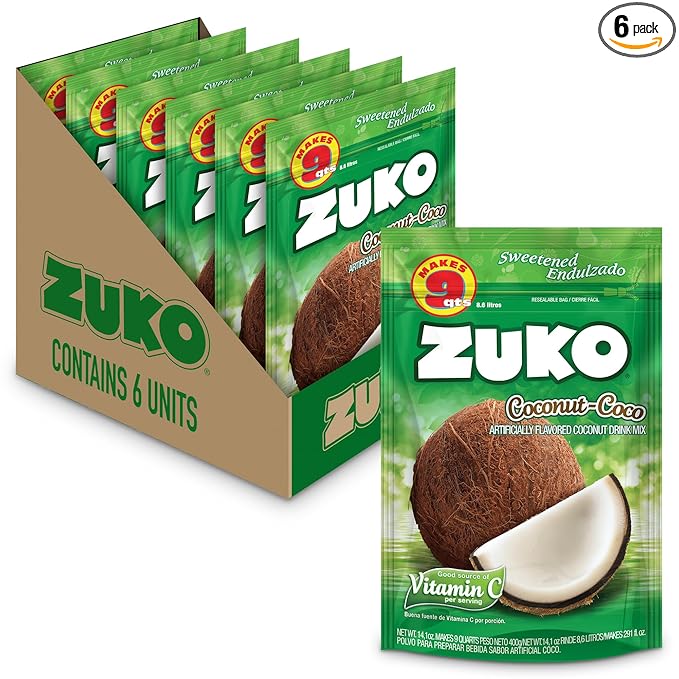 Zuko Coconut Instant Powder Drink | Family Pack | No Sugar Needed | Vitamin C | 14.1 Ounce (Pack of 6)