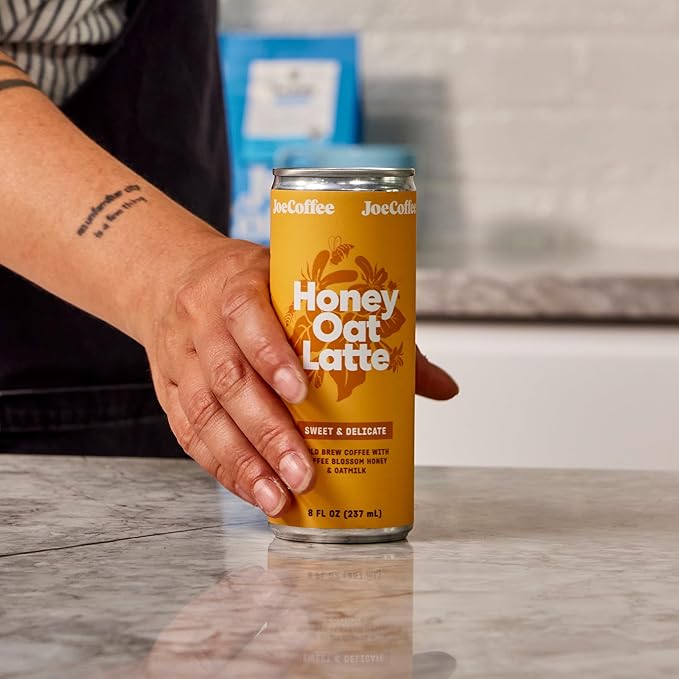 Joe Coffee Company - Honey Oat Latte Ready-to-Drink Specialty Coffee Cans (Pack of 12) | NYC Roaster Rainfoest Alliance Certified Kosher Climate-Friendly