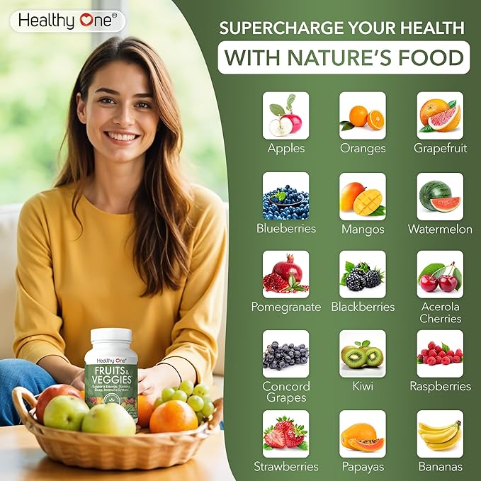 Fruits &amp Veggies Formula - 27 Premium Whole Foods - Organic Ingredients - Equals 3 Servings of Fruits &amp Vegetables - Improve Energy Focus &amp Immune Function - Fiber - Antioxidants - 120ct
