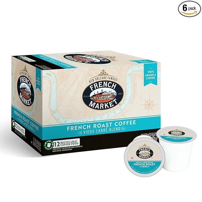 French Market Vieux Carré Blend French Roast Single Serve Coffee Pods 12ct Box (Pack of 6)
