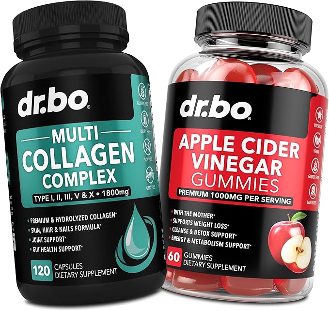 Multi Collagen Peptides &amp ACV Gummies - Type I II III V &amp X Multi Collagen for Women &amp Men Complex Capsules for Skin Hair &amp Nails - ACV Apple Cider Vinegar Gummies to Detox Clean
