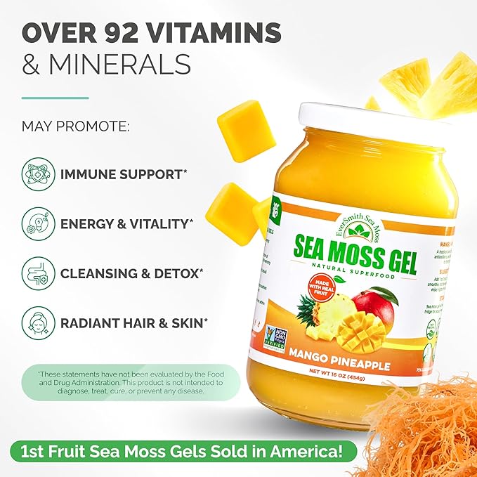 Wildcrafted Irish Sea Moss Gel | Made in USA | Rich in Vitamins &amp Minerals | Sea Moss Gel Raw | Nutritional Supplement | Mango Pineapple (1 Jar)