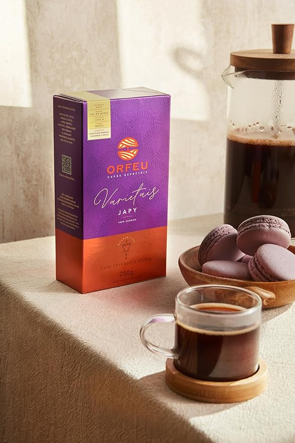 Japy Roasted and Ground Coffee 8.8 oz – Notes of Dark Chocolate Chestnut and Hazelnut – Striking and Long Finish – Café Orfeu