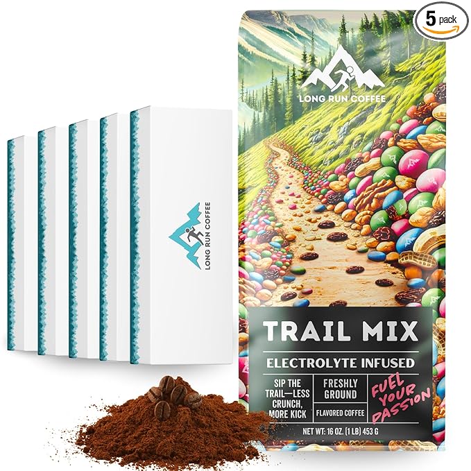 Long Run Coffee – Hydrating Coffee with Electrolytes – All Natural Energy + Hydration + Recovery for Athletes – Stomach Friendly Electrolyte Coffee for Runners (5 lb Trail Mix)