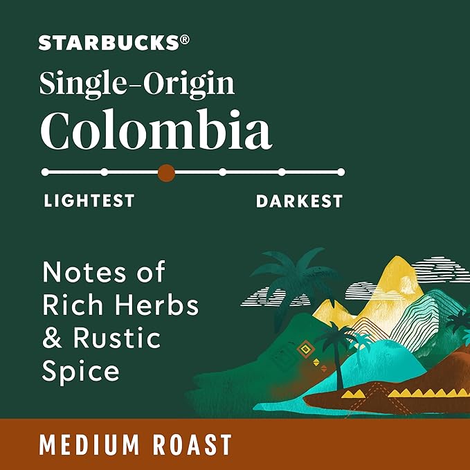 Starbucks Ground Coffee Medium Roast Hot or Iced Coffee Single-Origin Colombia 12 oz