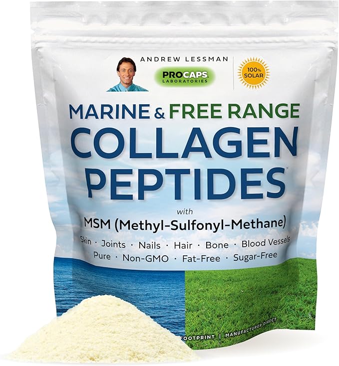 ANDREW LESSMAN Marine Free Range Collagen Peptides Powder and MSM 240 Servings - Supports Radiant Smooth Soft Skin Comfortable Joints. Super Soluble No Fishy Flavor No Additives Non-GMO