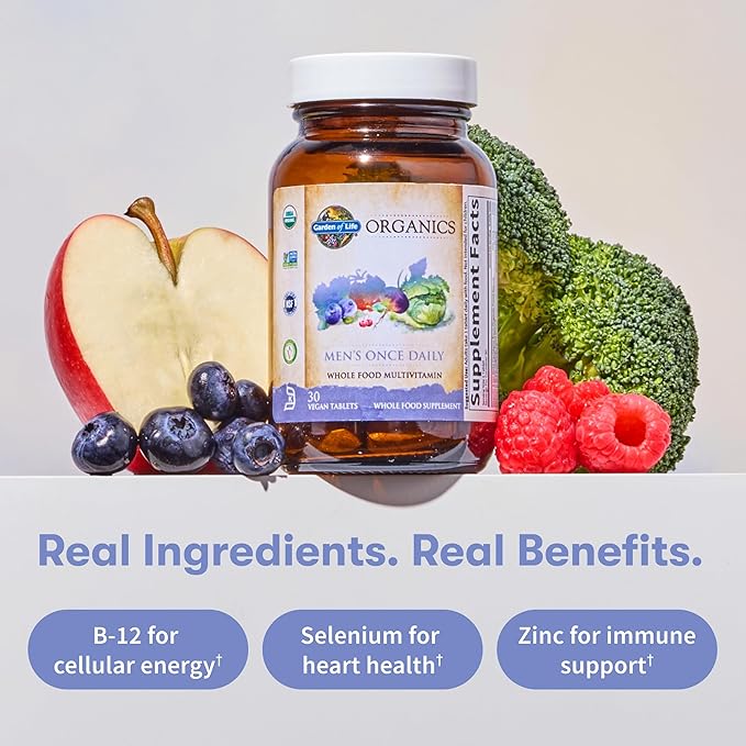 Garden of Life Once Daily Whole Food Multivitamin for Men Organic Mens Vitamins &amp Minerals Vitamin C Zinc Vegan for Health &amp Well-Being 60 Tablets