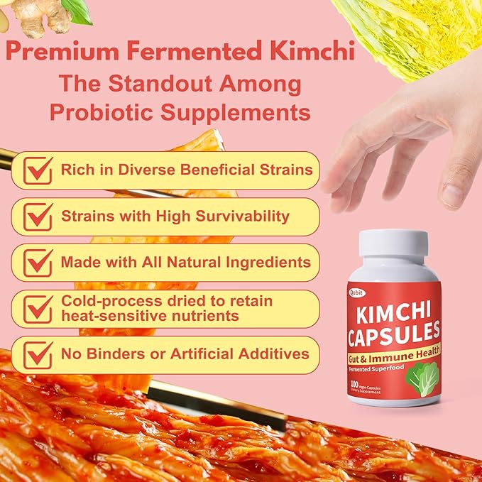 QUBIT Kimchi Capsules Kimchi Supplement Supports Gut Digestive &amp Fullness Taste Well One Capsule of Fermented Superfood for Antioxidant Support 90 Vegan Capsules Pills