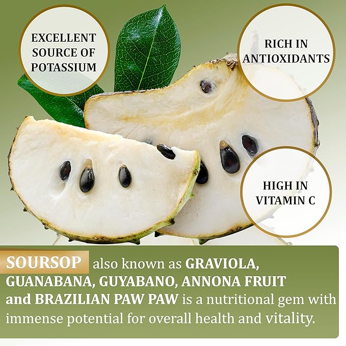 Soursop Leaves &amp Soursop Fruit Gummies - 3000mg Soursop Extract - 2 Pack Graviola Supplement - Soursop Fruit and Leaf - 120ct - Sugar-Free - Gluten Free – Non-GMO – Vegan Friendly