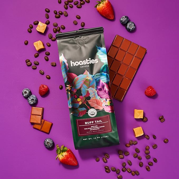 Hoasties Coffee Buff Tail - USDA Organic Dark Roast Whole Bean Coffee 100% Colombian Arabica Pesticide &amp Chemical-Free 16 oz