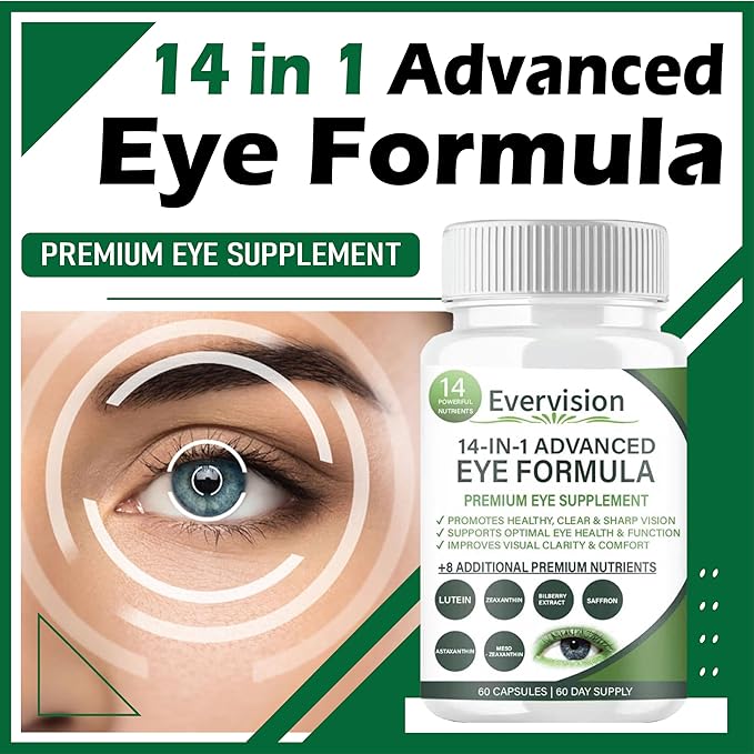 Evervision 14 in 1 Advanced Eye Formula Eye Vitamin and Mineral Supplement 60 Capsules (1PCS)