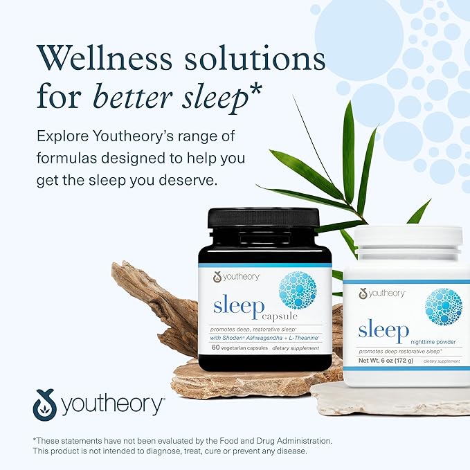 Youtheory Sleep Powder Sleep Aid Supplement with Magnesium Melatonin and L-Glycine Gluten Free &amp Vegan Natural Lemon-Lime Flavor 6 Ounces - 2 Pack Bundle