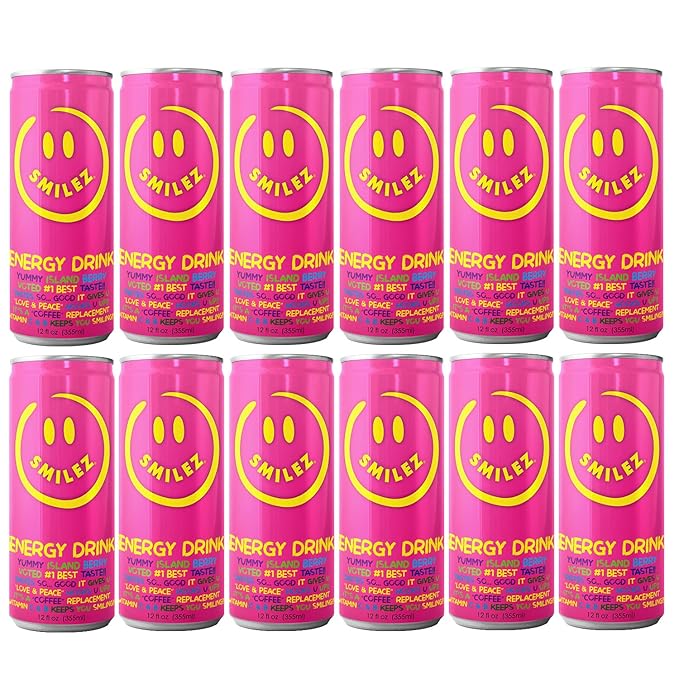 Smilez Energy Drink Island Berry 12 Fl Oz Cans (Pack of 12)