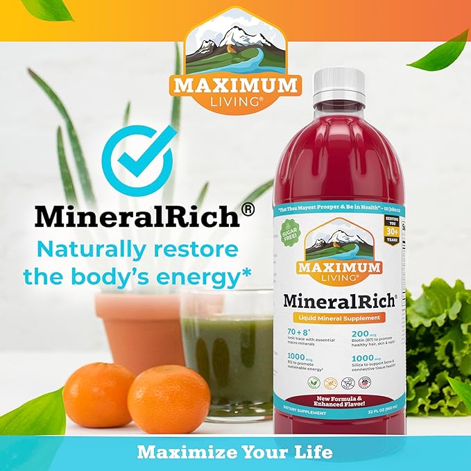 Maximum Living MineralRich - Minerals Supplement - Sugar Free Liquid Blend of Vitamins and Trace Minerals - 32 oz