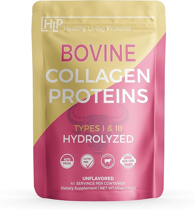 Healthy Living Proteins - Hydrolyzed Bovine - Protein Collagen Type 1 &amp 3 Unflavored -Collagen Powder - Grass Fed Pastured Rasied - Bovine Peptides - Keto &amp Paleo - Gluten Free (Unflavored 16