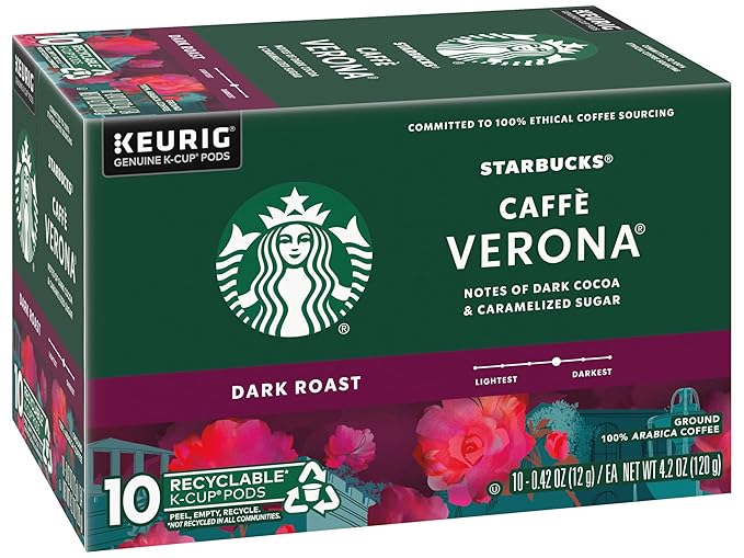 Starbucks Coffee K-Cup Pods Caffè Verona Dark Roast Coffee with Notes of Dark Cocoa &amp Caramelized Sugar Keurig Genuine K-Cup Pods 10 CT K-Cups/Box (Pack of 3 Boxes)