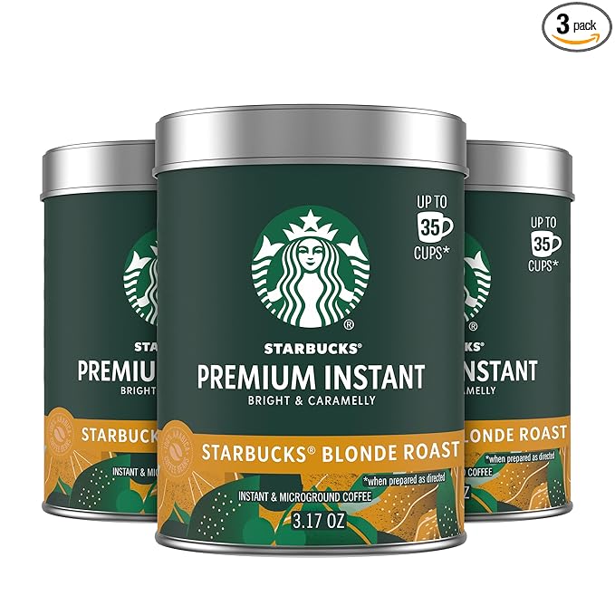 Starbucks Premium Instant Coffee Starbucks Blonde Roast Coffee Arabica Beans Three 3.17 oz Tins