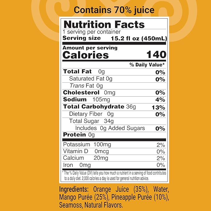 Nourish Kings- Sea Moss drink with Mango Pineapple and Orange Juice No Added Sugars or Preservatives 12 pack of 15.2 Fl oz Bottles