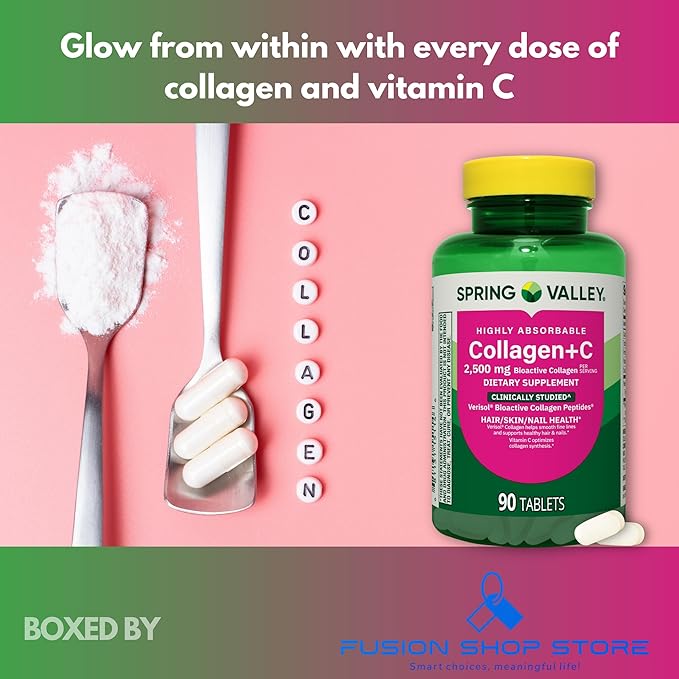 Collagen+Vitamin C- for Hair/Skin/Nail 2500mg 90 Tablets (Pack of 1) Boxed by Fusion Shop Store