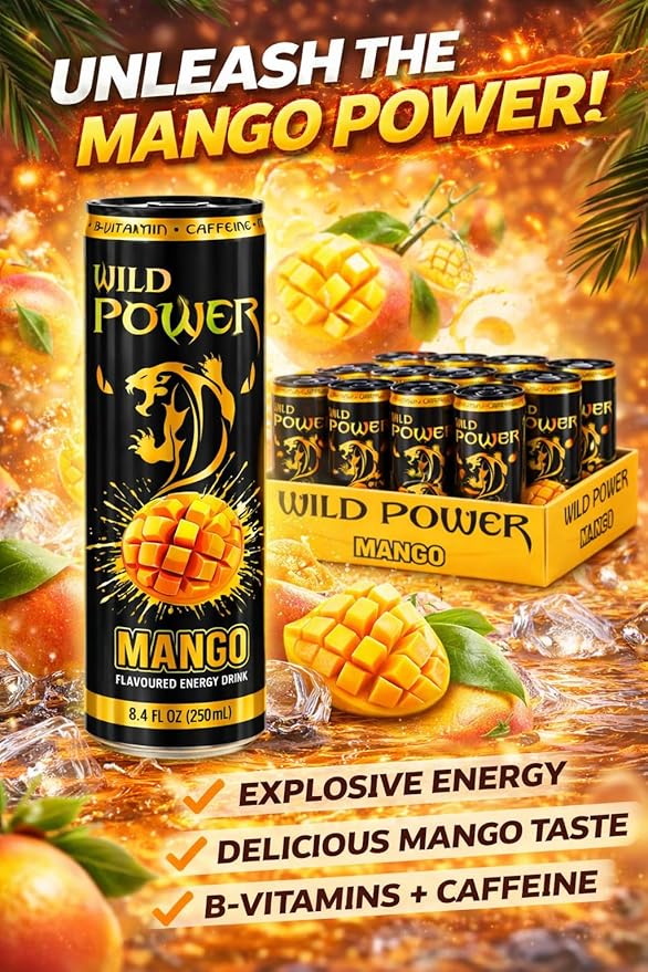 Wild Power Mango Energy Drink with a Hint of Passion Fruit 8.4 fl oz (250 mL) Slim Cans 24 Pack