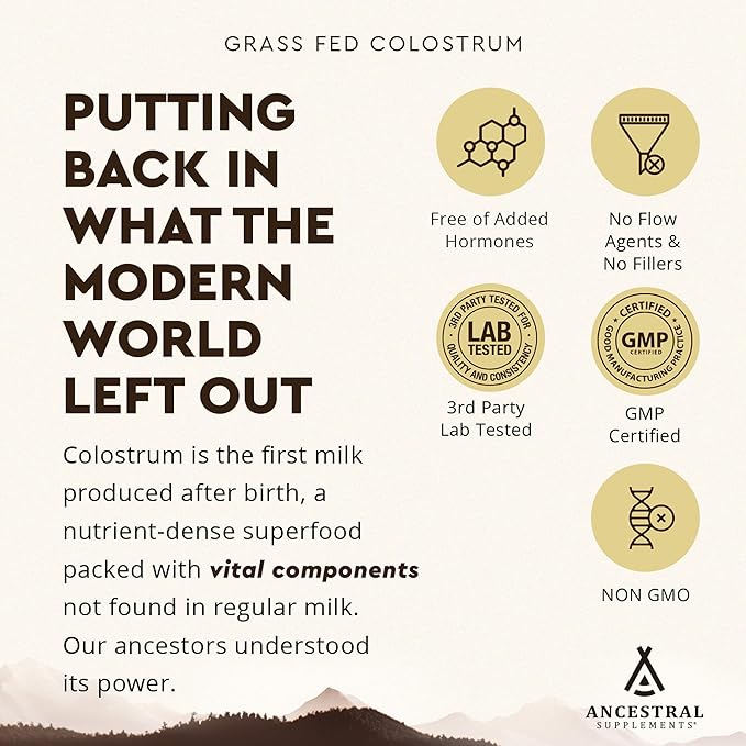 Ancestral Supplements Grass Fed Beef Bovine Colostrum Powder Packets Immune Support Supplement Gut Skin &amp Hair Health Support Supplements Promotes Growth and Repair Non GMO 30 Sticks Unflav