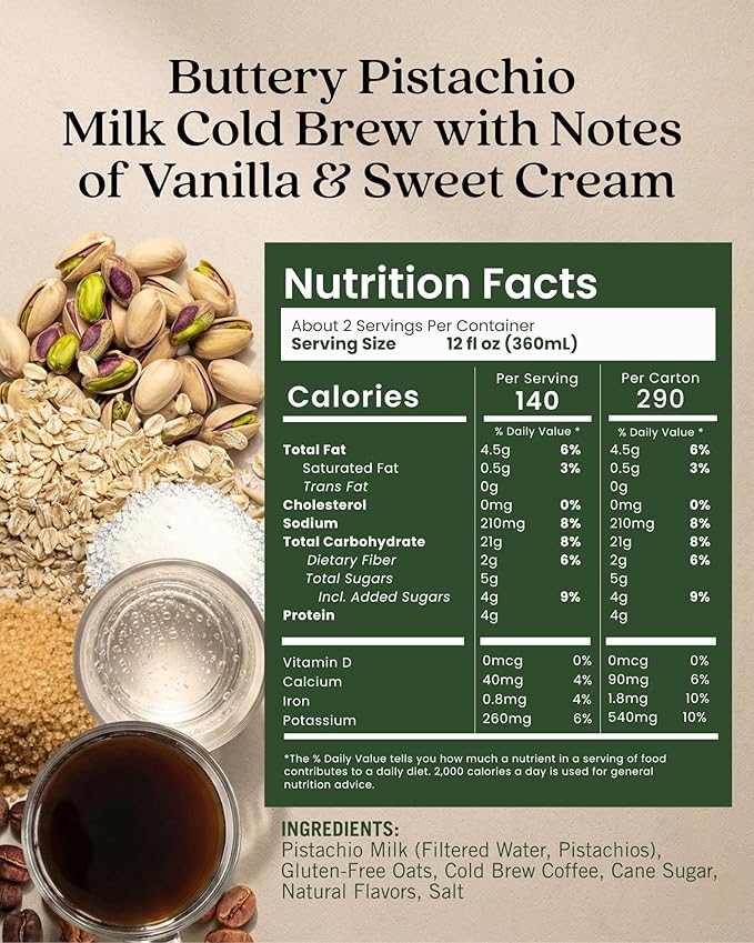 Elmhurst 1925 Pistachio Crème Latte – Plant-Based Vegan Dairy-Free Plant Milk Latte Made of Pistachio Milk Cold Brew Premium Arabica with 95mg Caffeine &amp Sweet Cream Notes – 25.4oz (Pack of 6)