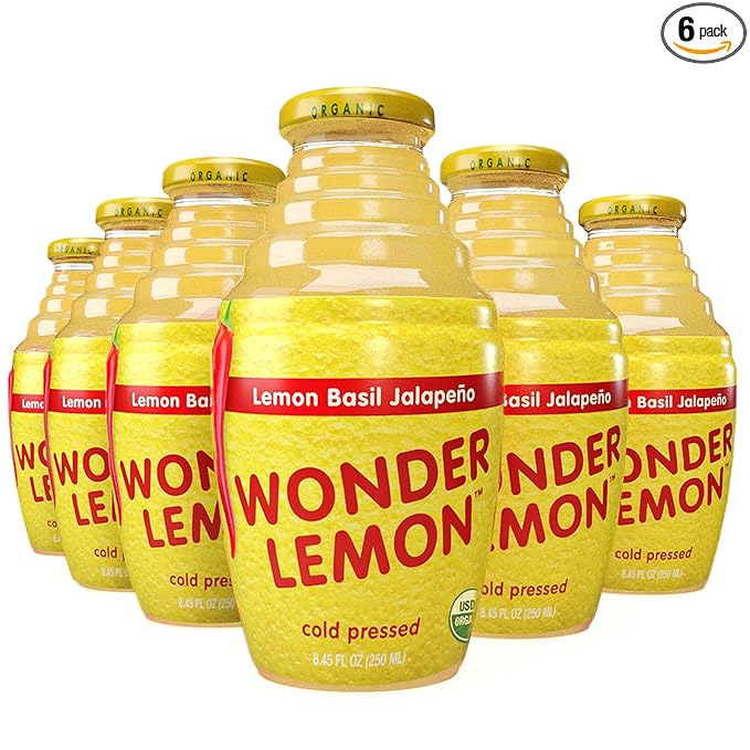 Wonder Lemon Organic Lemon Basil Jalapeno Cold Pressed Juice 8.45oz (6 Pack)