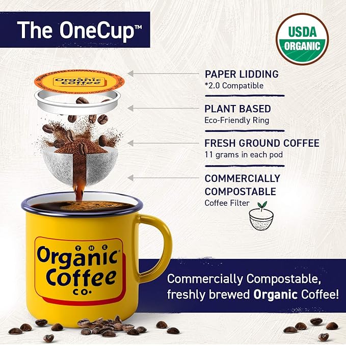 The Organic Coffee Co. Compostable Coffee Pods - Breakfast Blend (80 Ct) K Cup Compatible including Keurig 2.0 Medium Roast USDA Organic