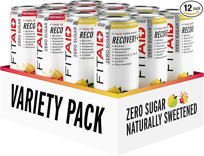 FITAID ZERO Sugar Keto-Friendly Number 1 Post-Workout Recovery Drink Contains Zero Sugar BCAAs Glucosamine 5 Calories Keto Variety Pack 12 Fl Oz (Pack of 12)