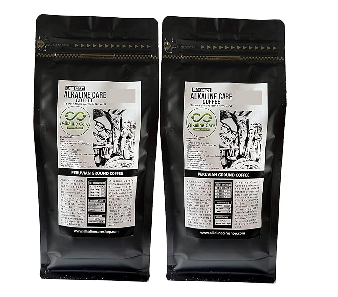 ALKALINE CARE | Dark Roast Ground Coffee 100% Arabica Ground Beans | Peruvian Gourmet Coffee With Bold Aroma &amp Smoky Flavors - Premium Coffee From Exotic Peruvian Jungle | Set of 2 | 17.6oz (500g)