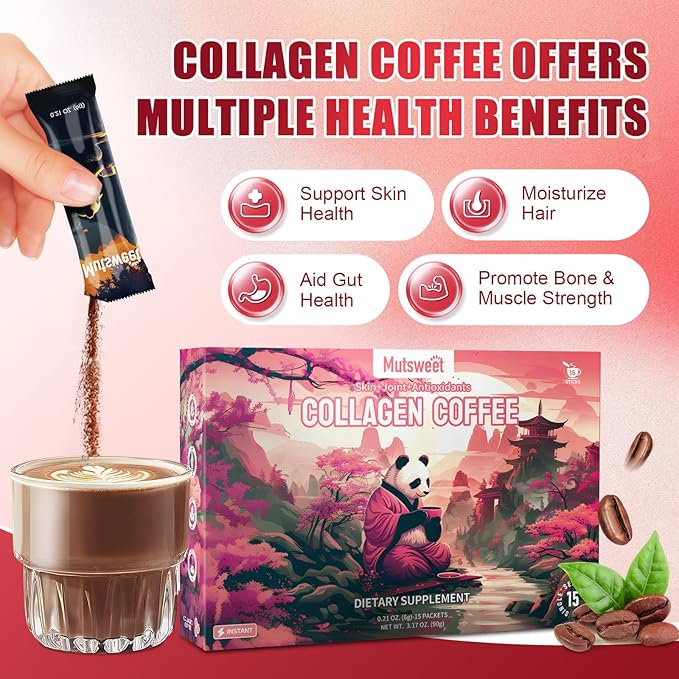 Mustsweet Instant Coffee with Vital Proteins Collagen Peptides Powder Joint Supplements for Women &amp Men Supports Skin and Gut Health 15 Servings