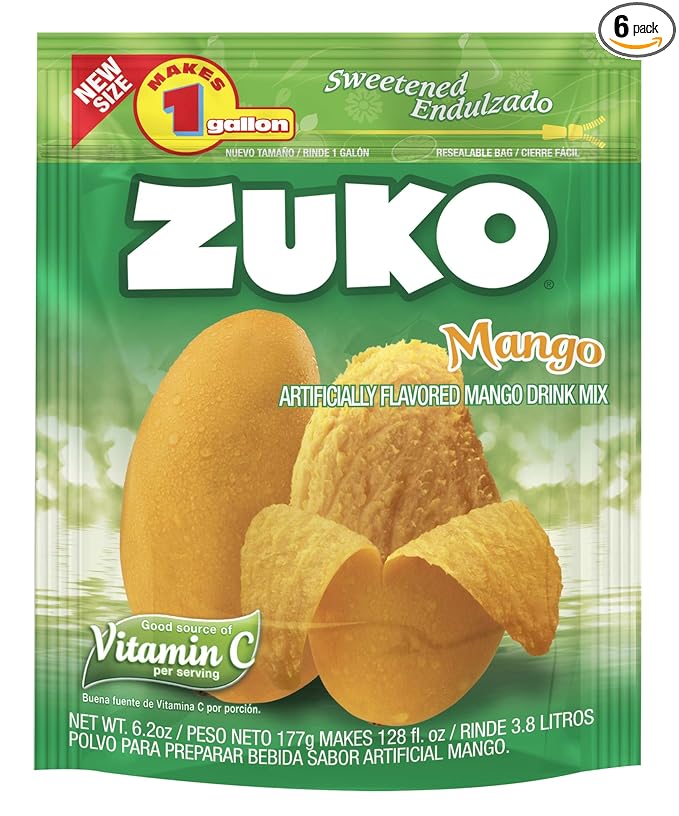 Zuko Mango Instant Powder Drink | Gallon Pack | No Sugar Needed | Vitamin C | 6.2 Ounce (Pack of 6)