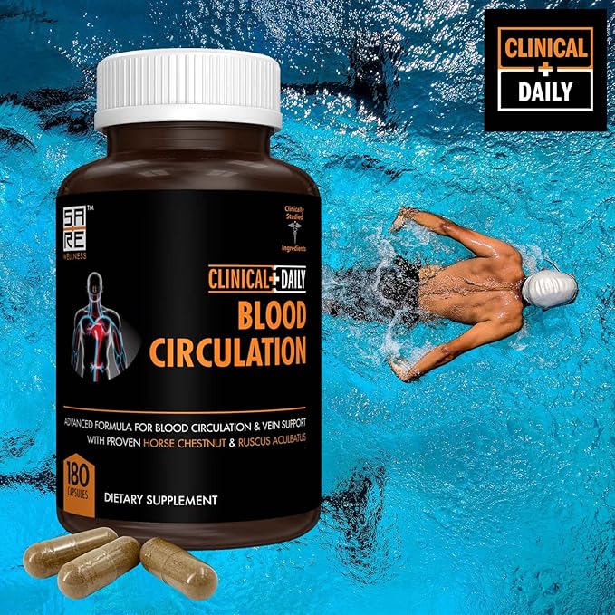 Clinical Daily Blood Circulation Supplements. Butchers Broom Horse Chestnut Hawthorn Cayenne Arginine Diosmin Varicose Veins Treatment for Legs. Poor Circulation and Vein Support. 180 Capsules.