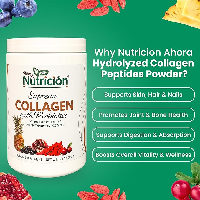 Hydrolyzed Collagen Peptides Powder 12.7 Oz - Pure Collagen Supplement with Probiotics &amp Multivitamins – Collagen Protein Powder for Joint Support Hair Nails &amp Skin