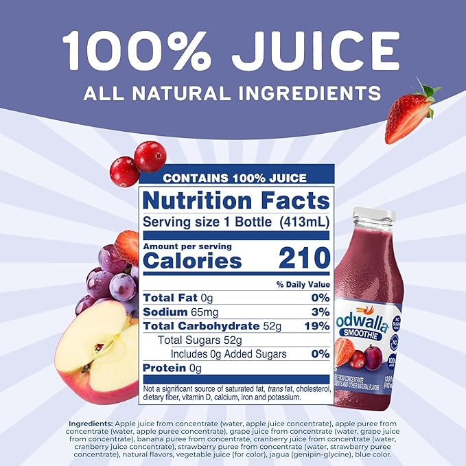 Odwalla Smoothie - Fruit Smoothie Mix Ready to Drink Juice Blend No Added Sugar No preservatives - 13.9 oz Glass Bottles - Berries